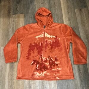 Bit & Bridle Jacket Women's 1X Fleece 1/2 Zip Chore Pullover Cabin Cottage Rodeo